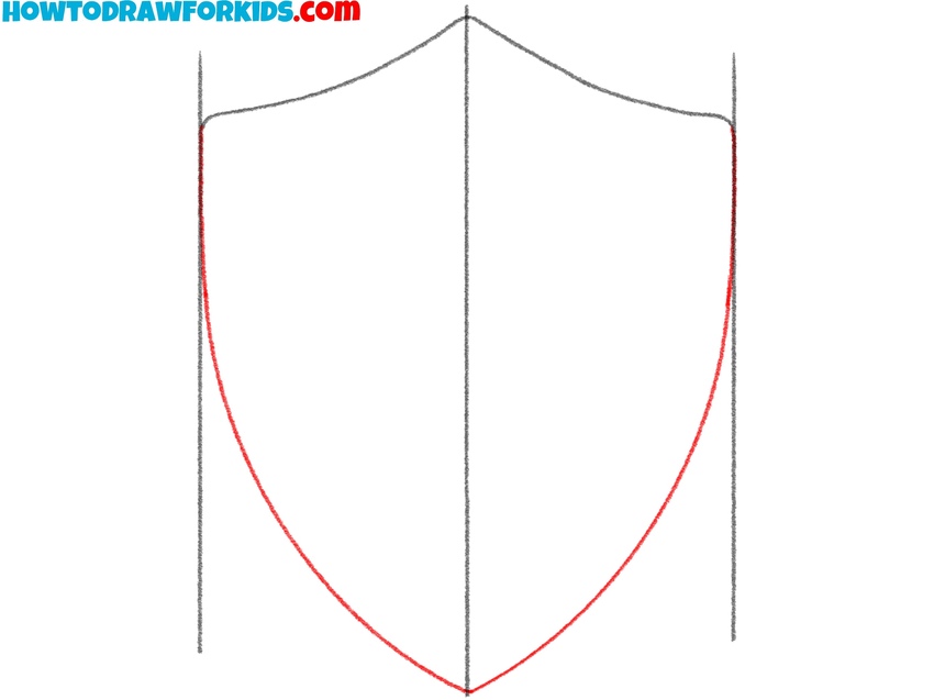 Draw the side edges of the shield
