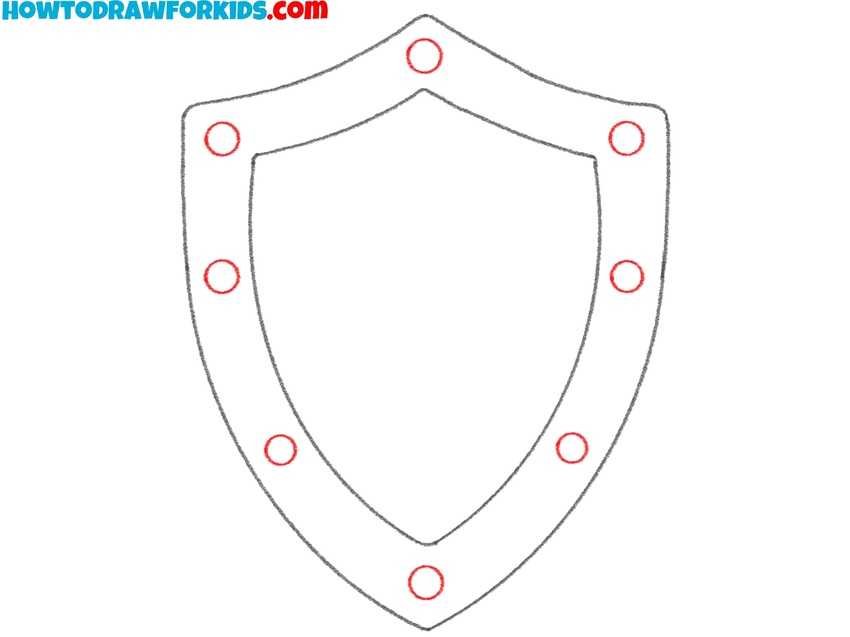 Draw rivets on the shield frame