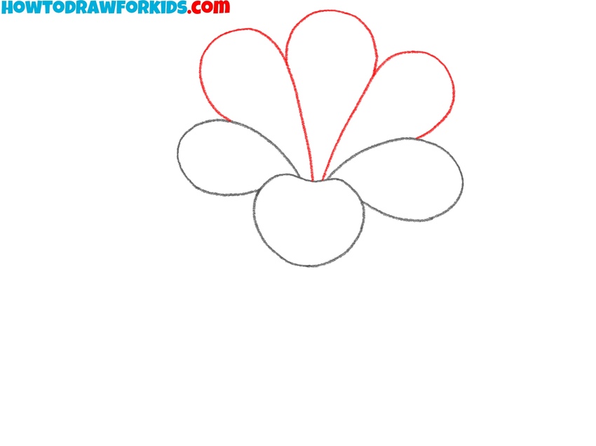 Sketch three petals above the center