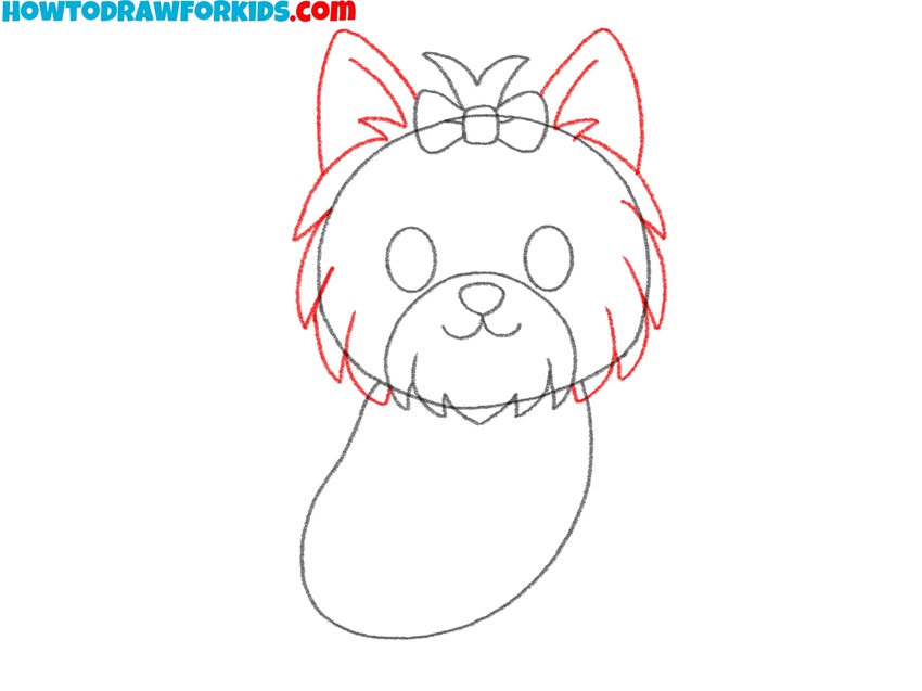 Sketch the ears and fur around the face