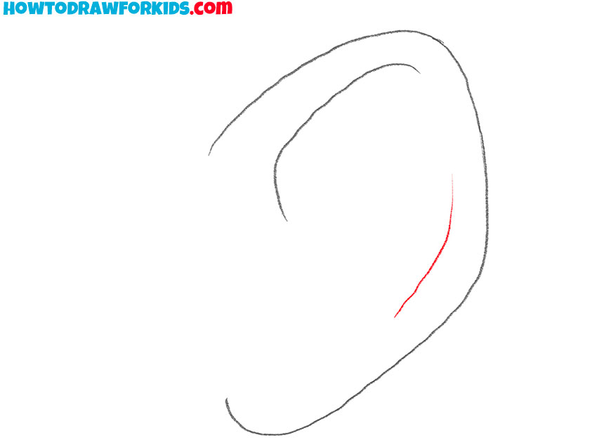Draw the lower ear inner fold