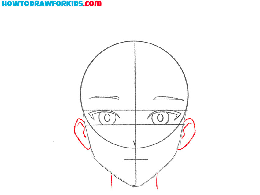 Sketch the ears and neck