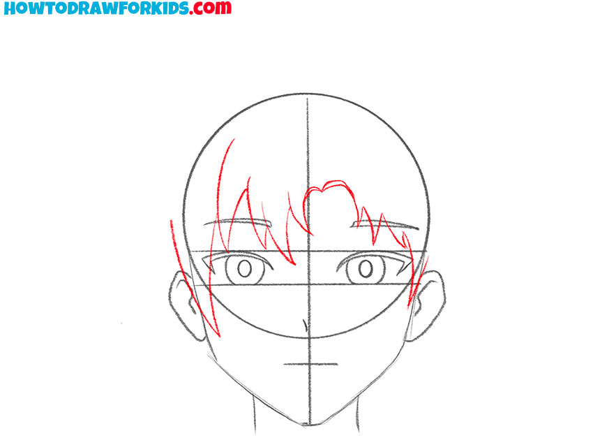 Outline the front hair strands