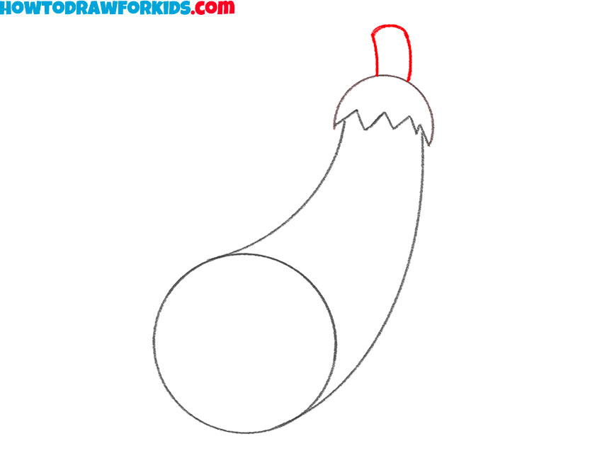 Draw the eggplant stem at the very top