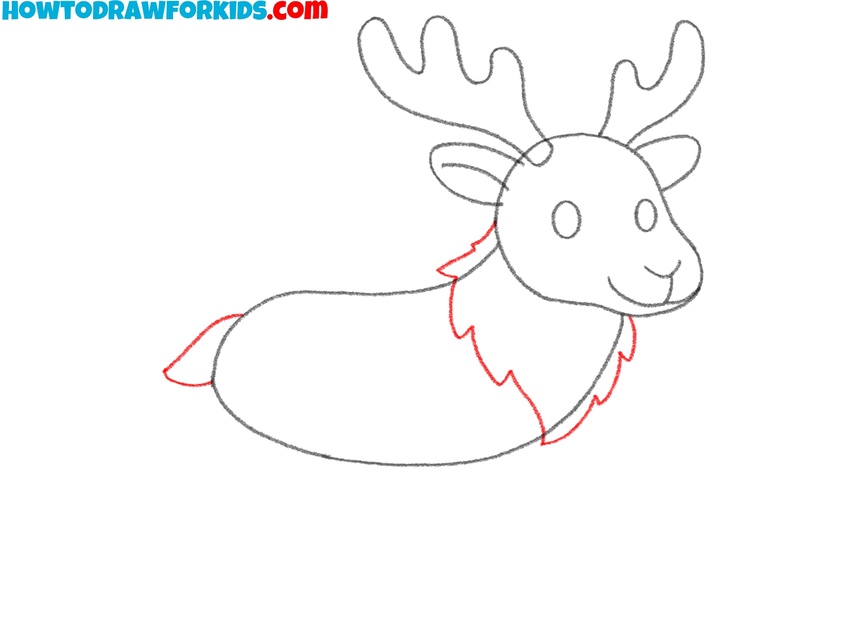 Draw the short tail and neck fur