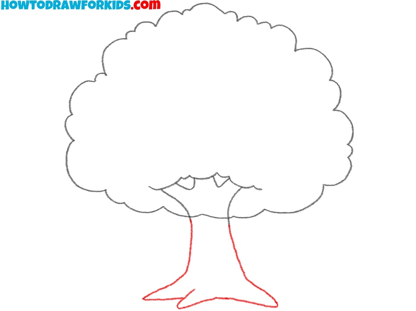Sketch the tree trunk and roots