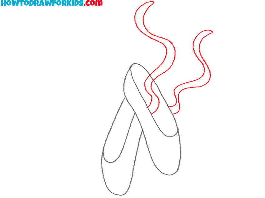 Draw the first ballet shoe flowing ribbons