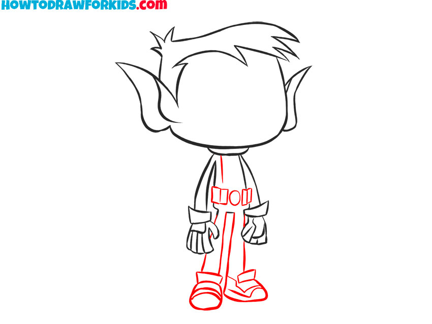 Outline the character’s belt and legs