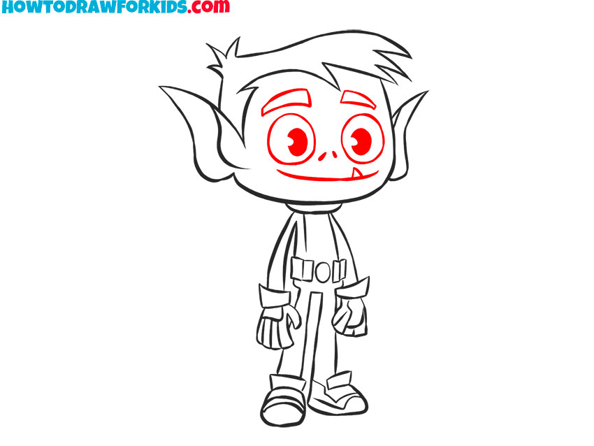Complete the features of Beast Boy’s face