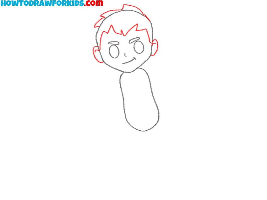 Draw Ben 10’s spiky hair and ears