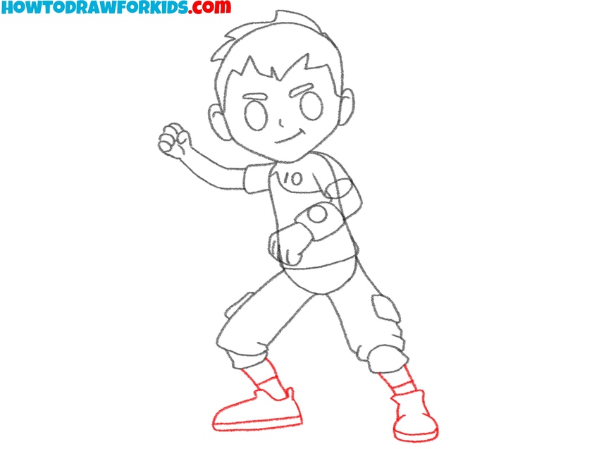 Illustrate the hero’s lower legs and shoes