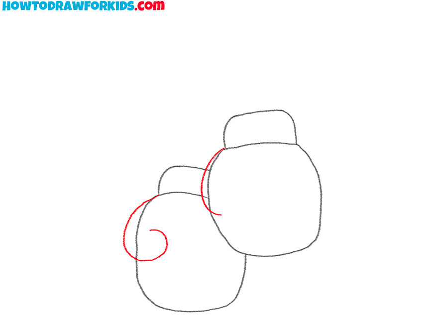 Draw the thumb on the left glove