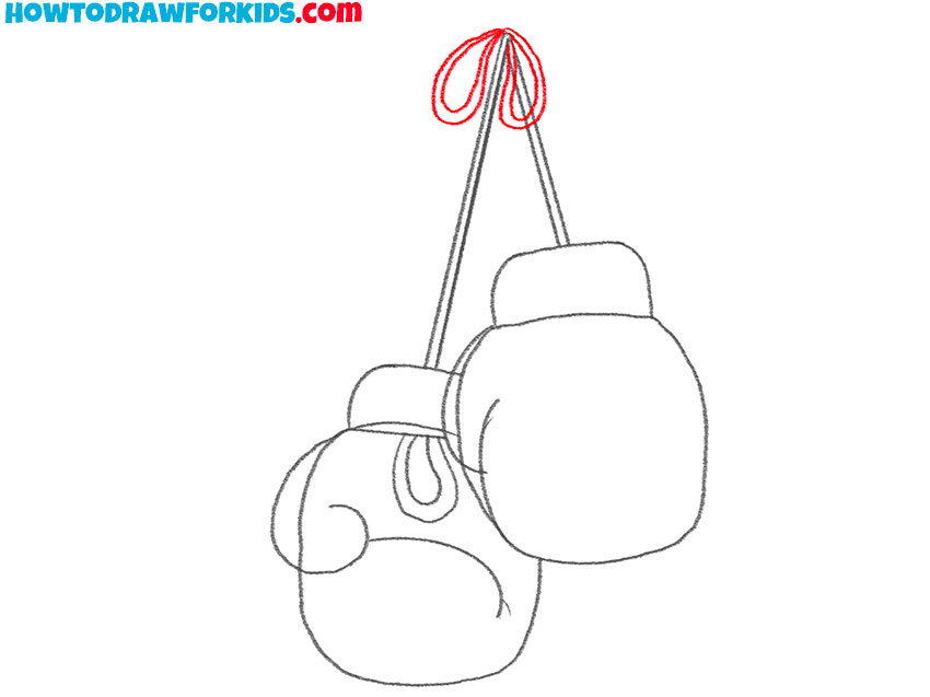 Sketch the tied knot at the top