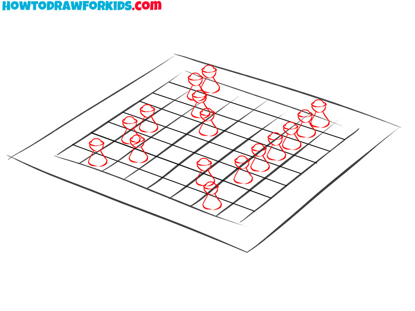 Sketch the row of pawns