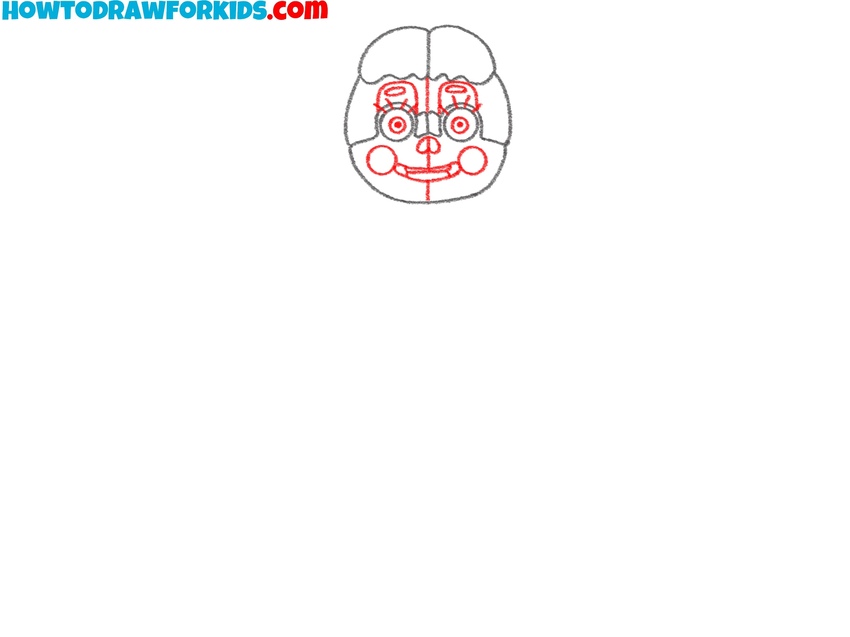 Draw the facial details of Circus Baby