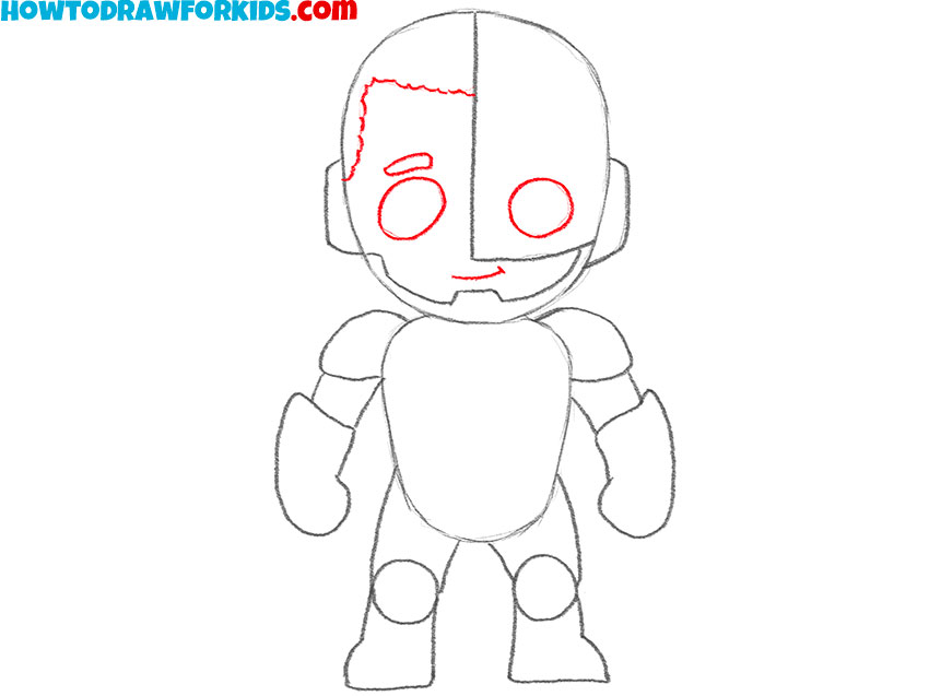 Draw the human and robot facial features