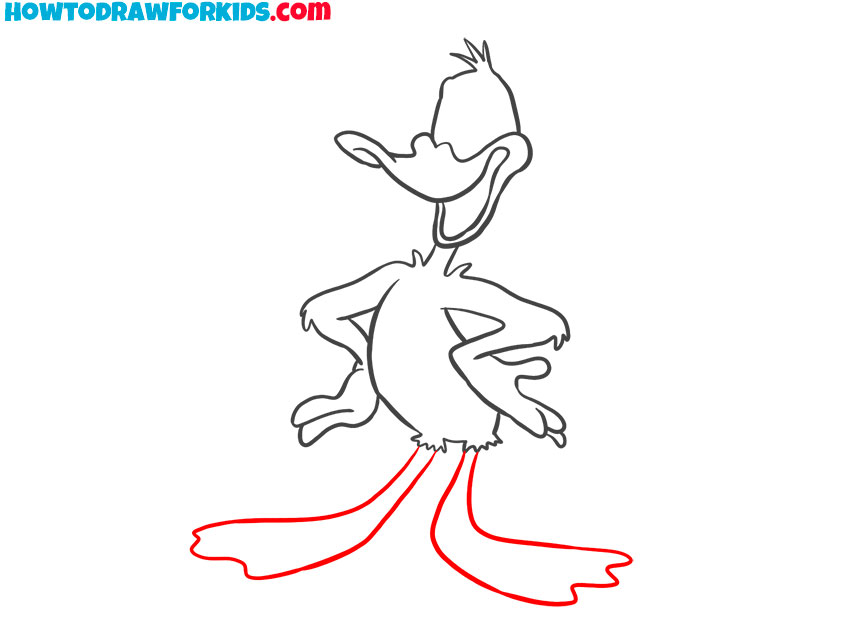 Sketch the legs and webbed feet