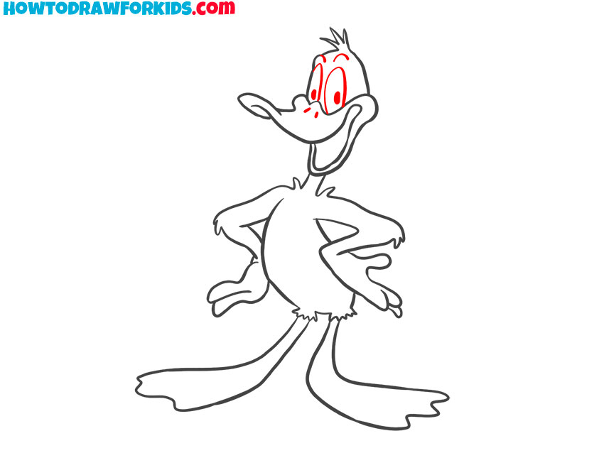 Draw the eyes and nostrils of Daffy Duck