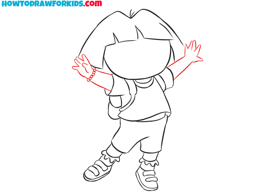 Sketch the raised arms and hands