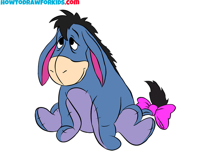 Shade the cartoon donkey with blue-gray tones