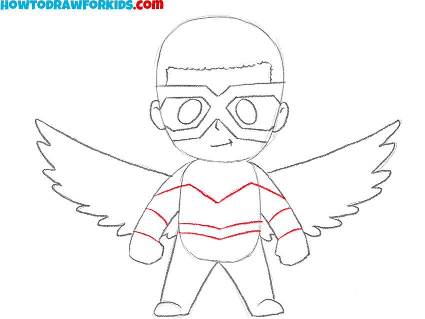 Sketch the suit markings and details