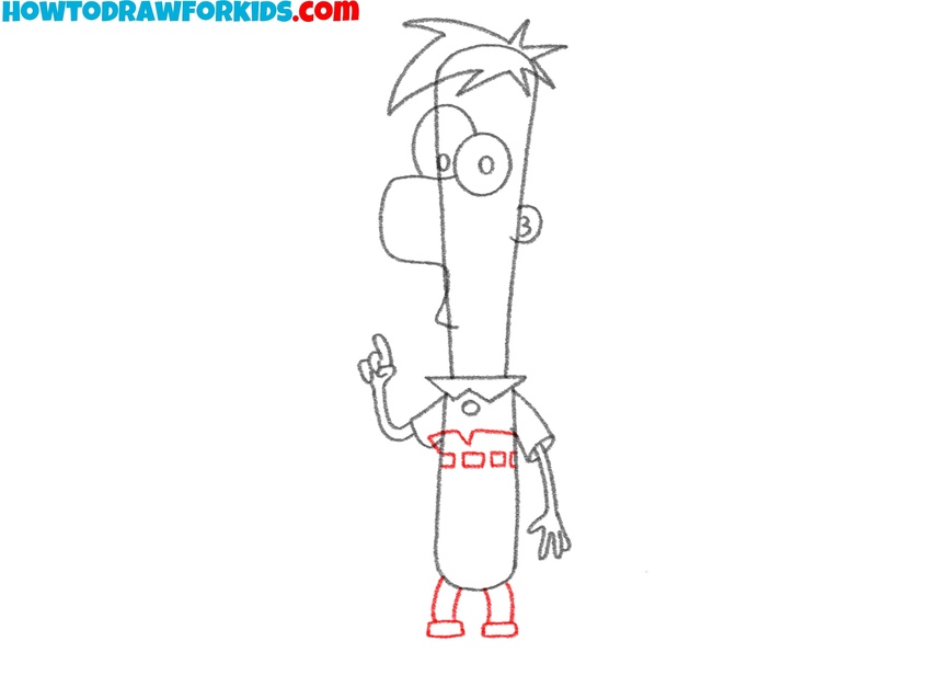 Sketch the belt and thin legs