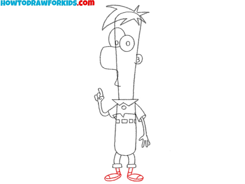 Draw the feet of Ferb