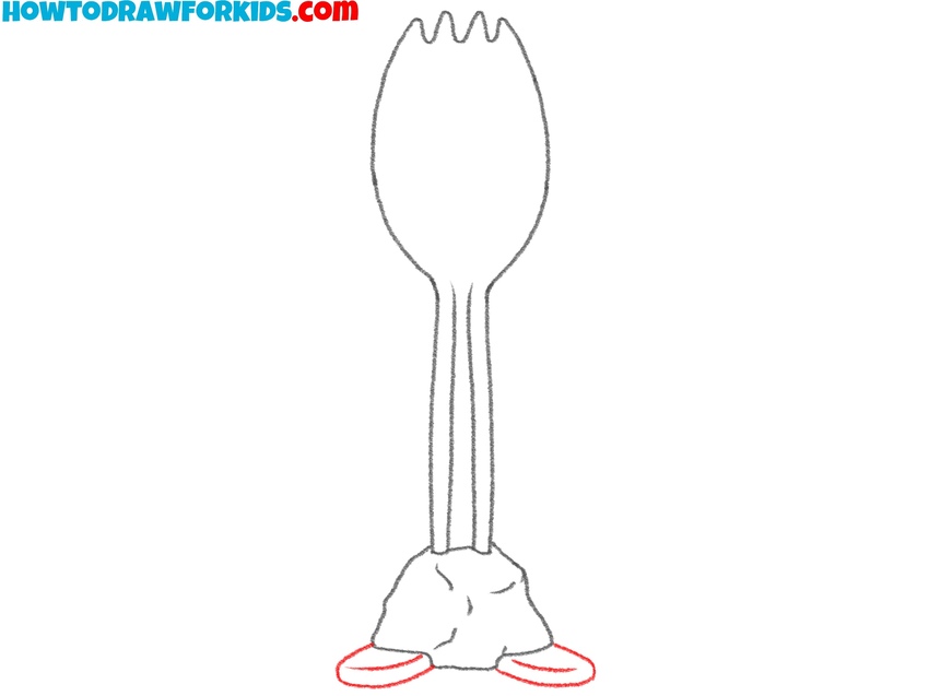 Draw the popsicle-stick feet of Forky