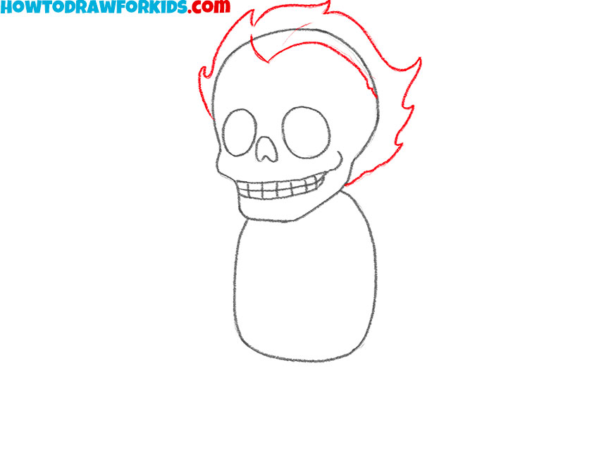 Sketch the fire around the skull