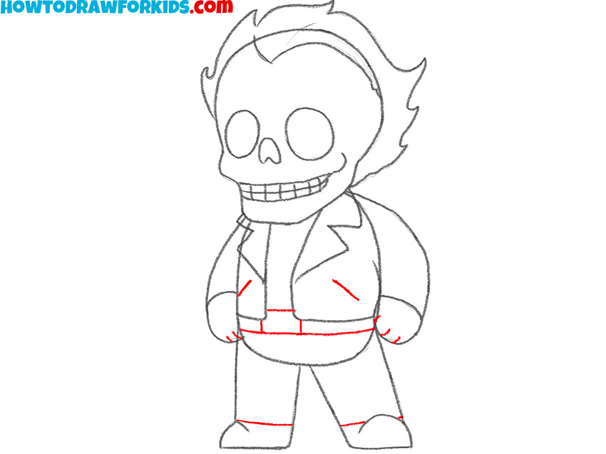 Add the belt and clothing details