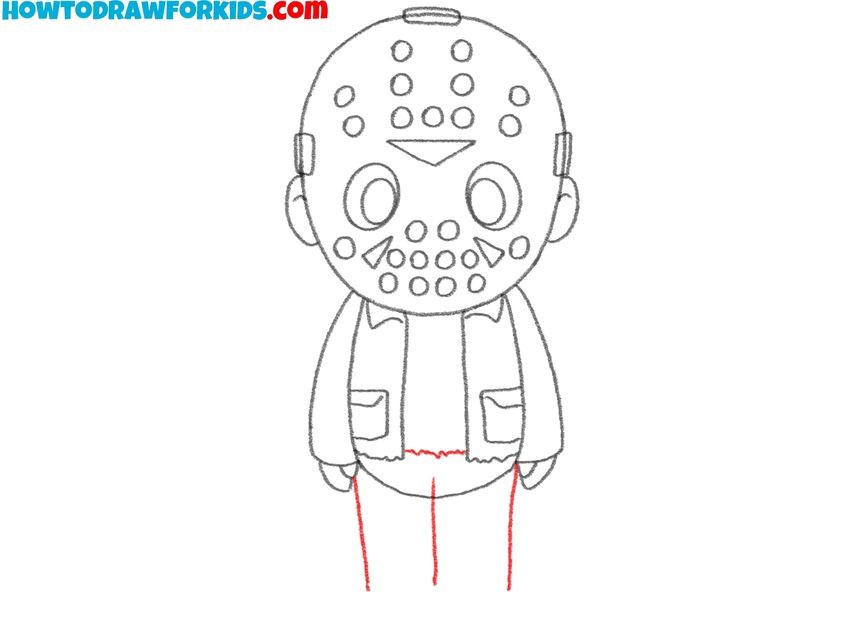 Sketch the jagged shirt and legs