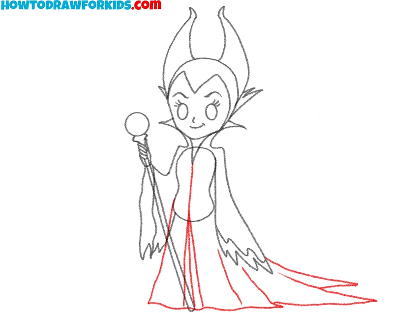 Sketch the flowing gown shape