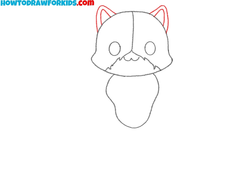 Draw the cat ears on the head