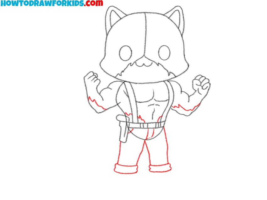Sketch the pants and fur texture