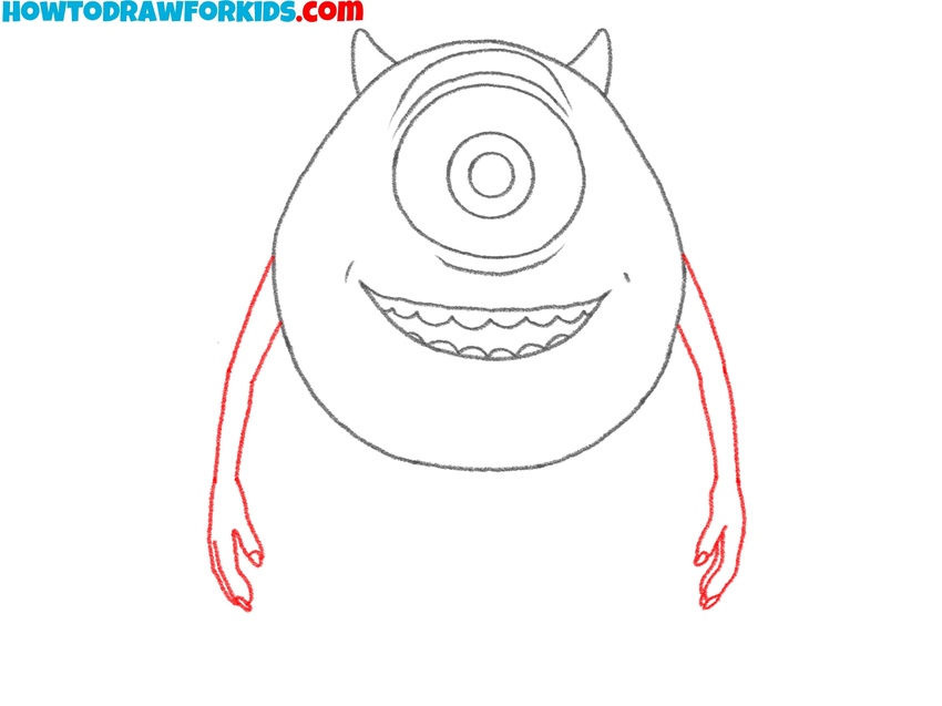 Sketch the cartoon arms with hands