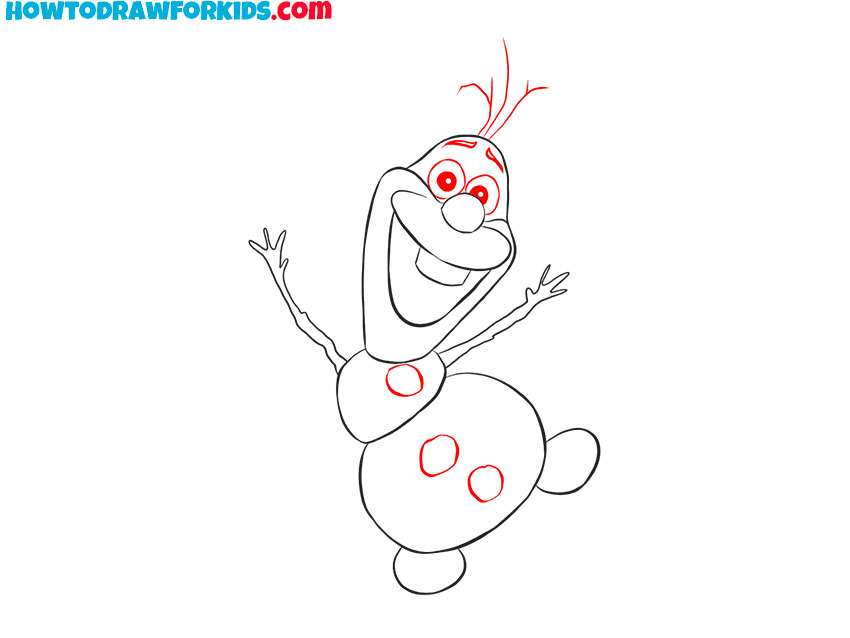 Sketch Olaf’s eyes, hair, and buttons