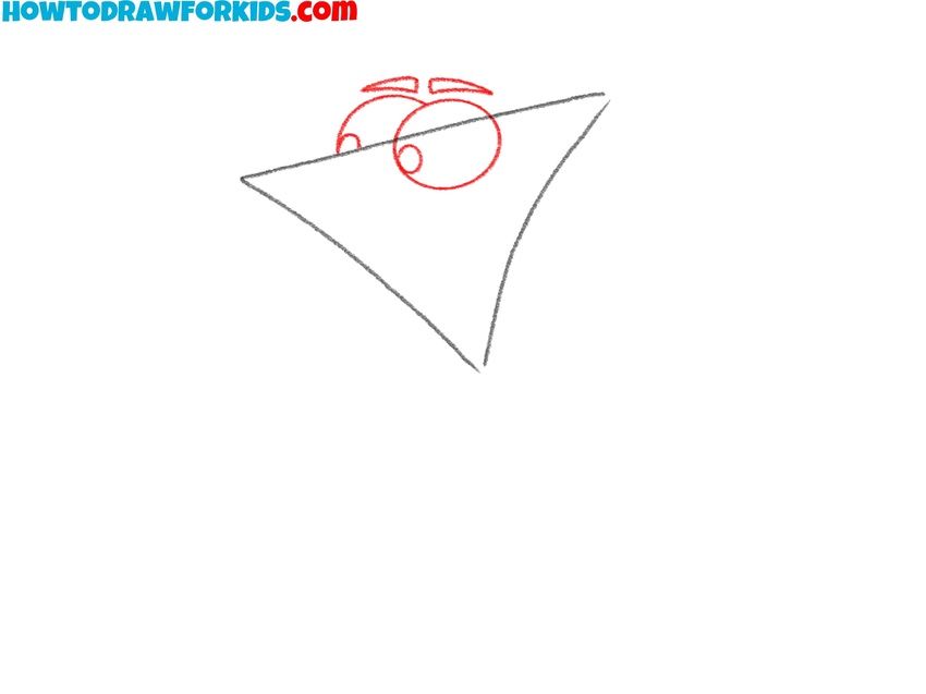 Draw the large eyes and eyebrows of Phineas