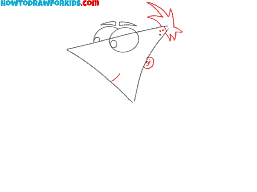 Add the character’s spiky hair and small ear