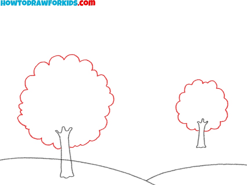 Illustrate the leafy tree tops