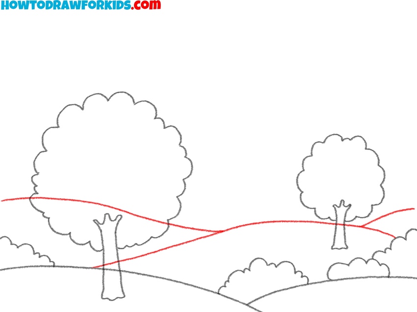 Draw the hills in the distance