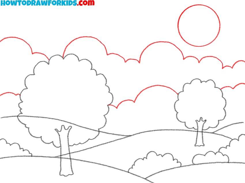 Add the sun and sky shapes