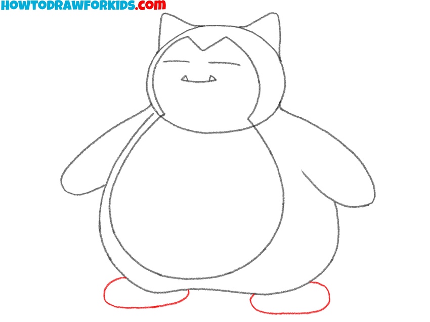 Draw Snorlax’s oval feet
