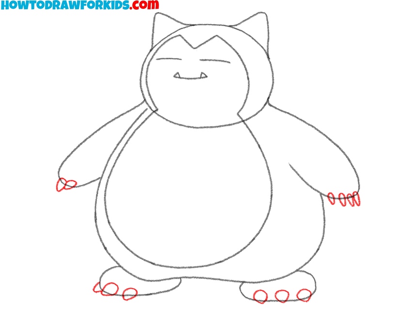 Draw the claws on the hands and feet