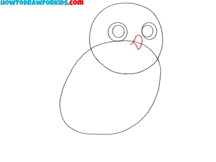 Sketch the hooked beak between the eyes