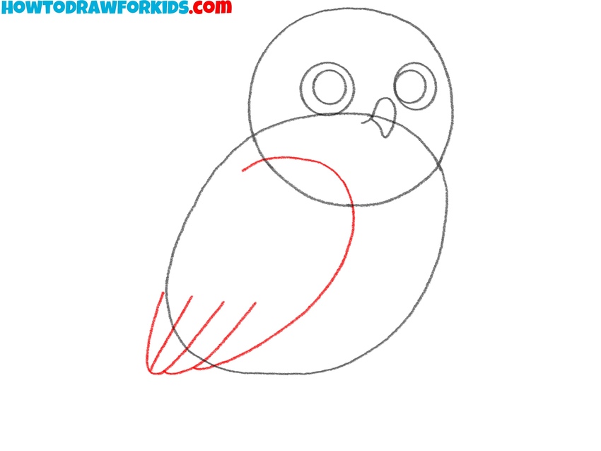 Draw the owl’s long wing outlines