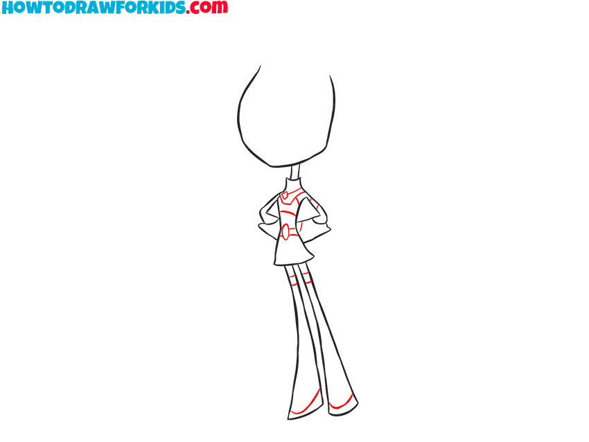 Sketch the belt and outfit lines