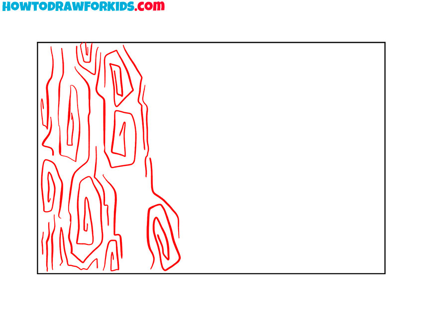Draw the first strip of bark texture