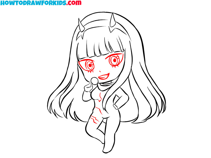 Draw Zero Two’s facial details