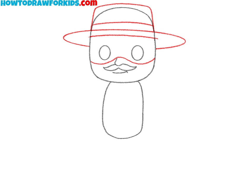 Sketch the iconic mask and hat