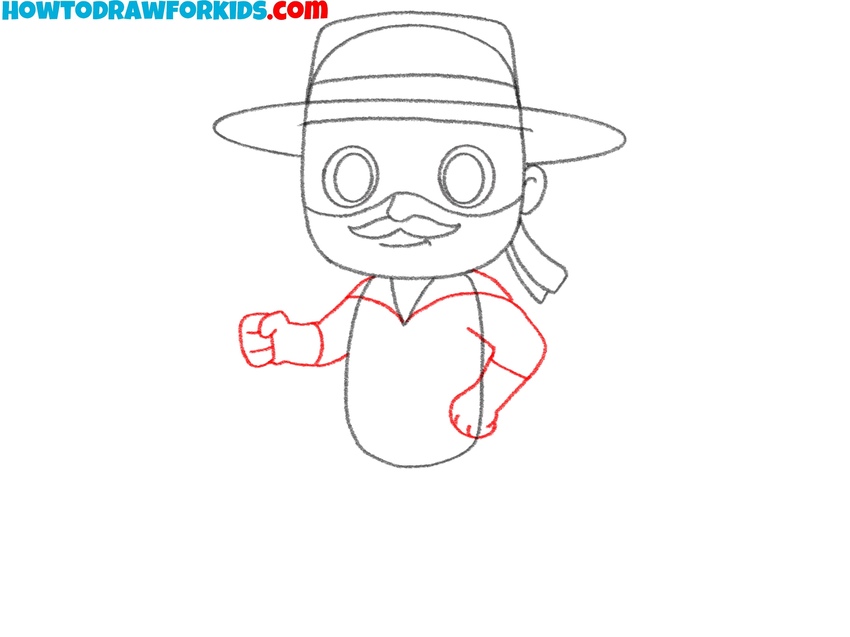 Draw Zorro’s arms with clenched fists